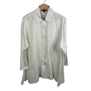 John Mark Button Down Shirt‎ blouse 100% Linen white casual tunic top Sz Small